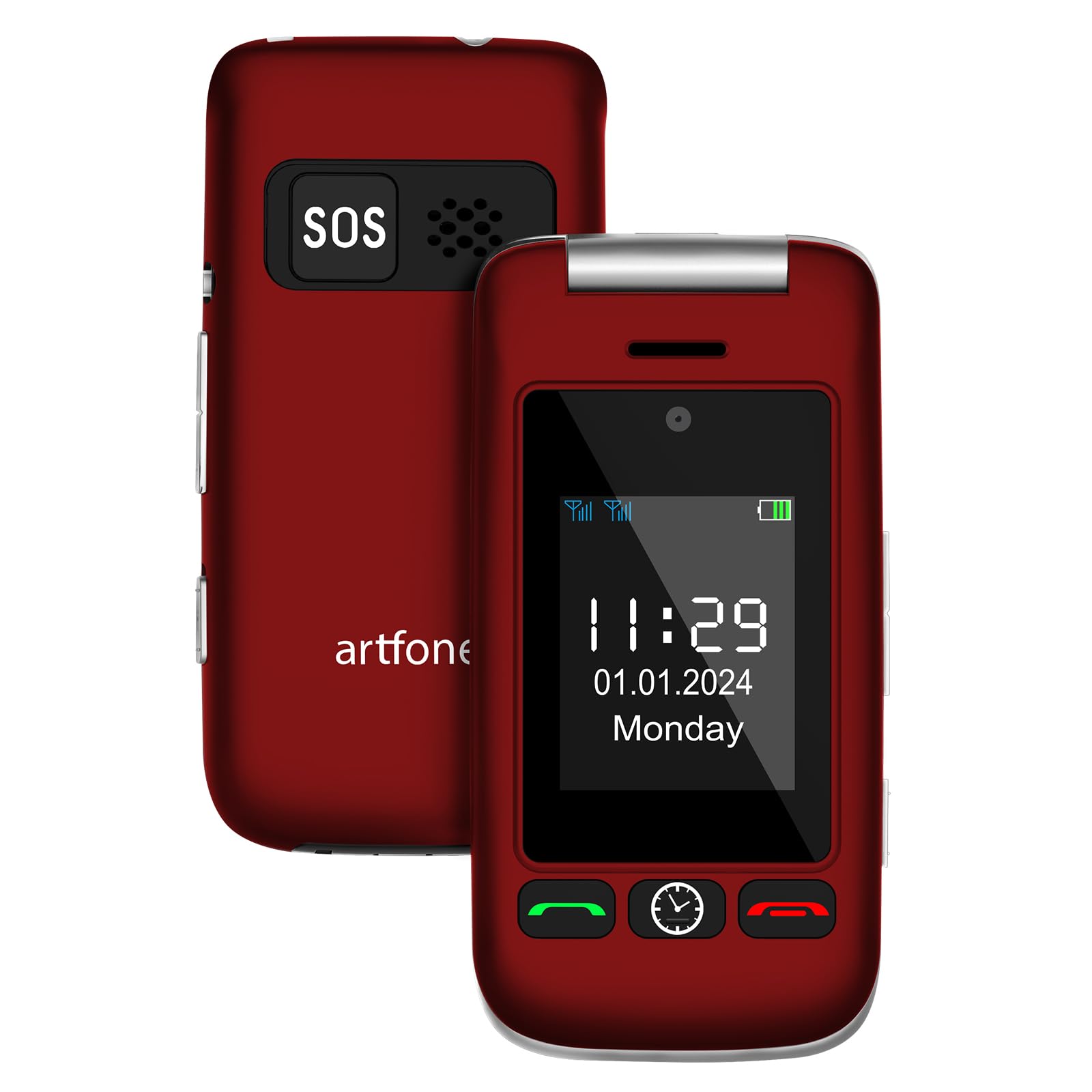 artfone C10 Telefono Cellulare Anziani Cellulare per Anziani Telefono per Anziani a Conchiglia Tasti Grandi 2,4'' Display Volume Alto Funzione SOS (rosso)