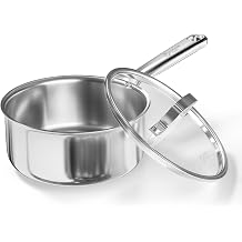Cooker King 3QT Stainless Steel Saucepan with Tempered Glass Lid, Metal Utensils Safe, No Coating PFAS/PFOA/PTFE Free, Dishwasher-Friendly, Oven-Safe Up to 900F, Induction Ready