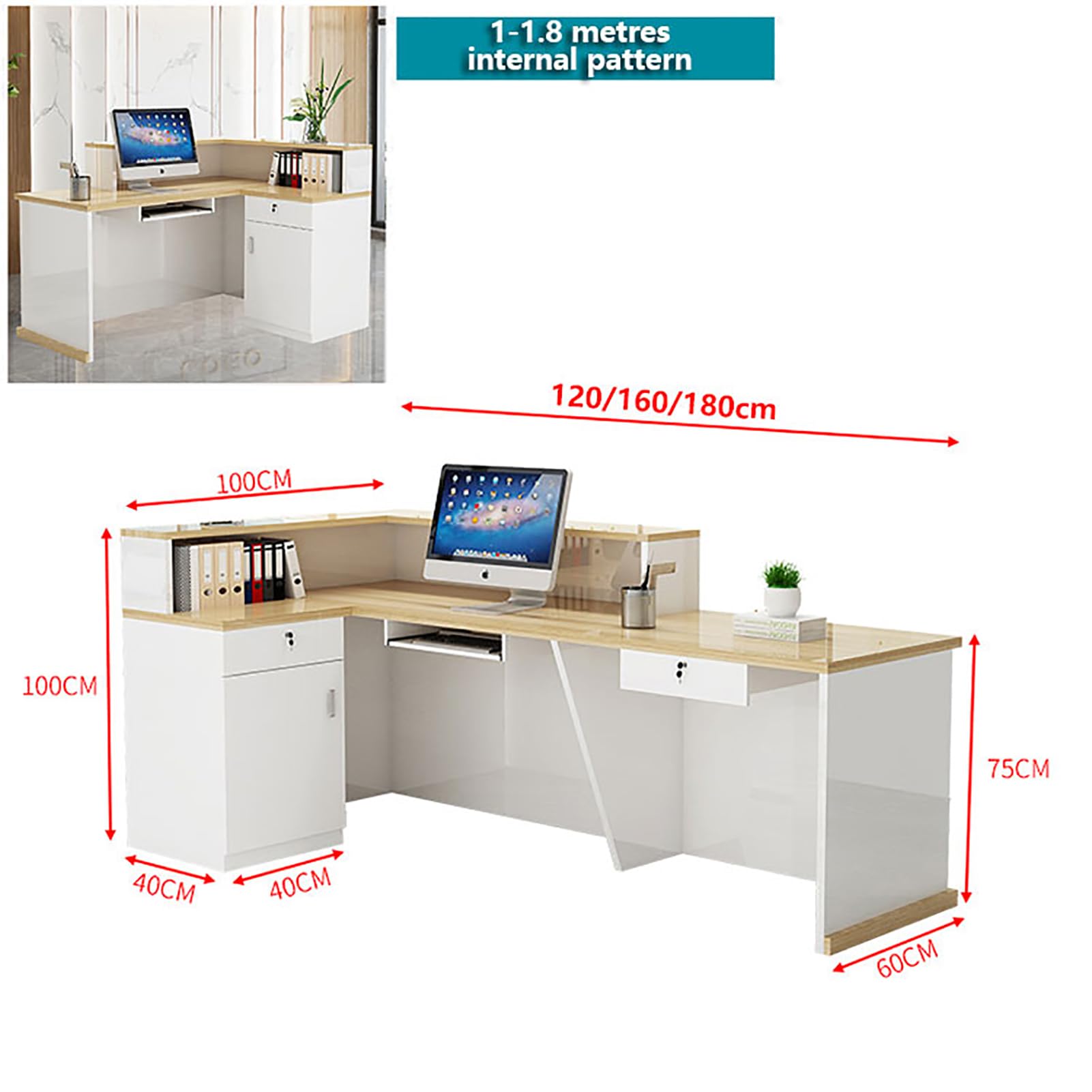 Bancone Reception Moderno Con Cassetti - 100/120/140 Cm - Per Ufficio, Hotel, Negozi - Foto 8