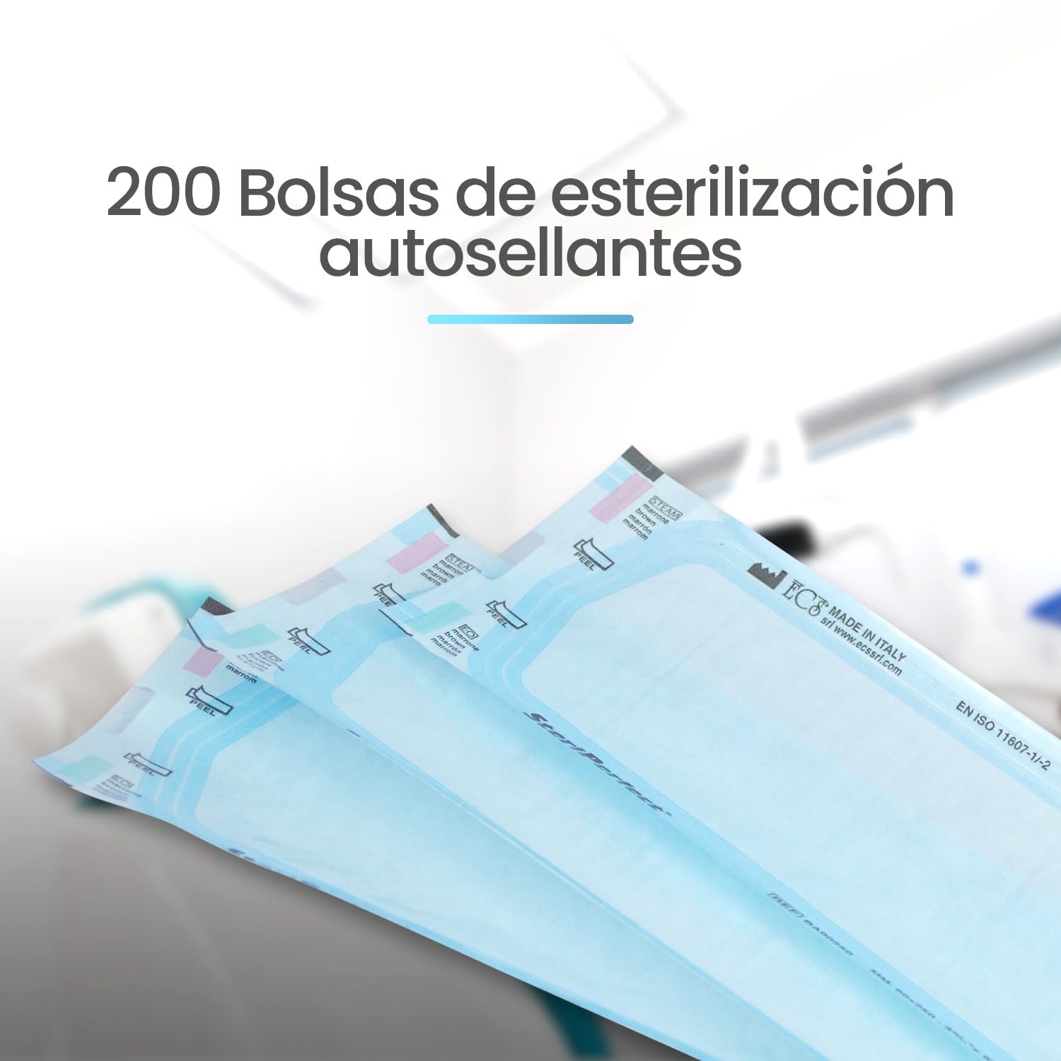 Lot de 200 sacs de esterilisation (90 * 250mm) autocollantes pour stérilisateur autoclave à vapeur, Pochettes de stérilisation pour instruments dentaires et manucure