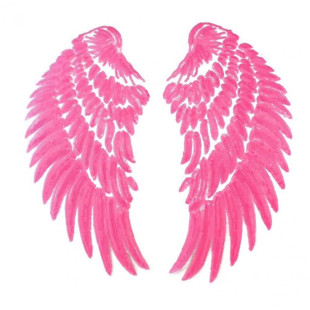 Fituenly Pink 1 Pair Large Sequins Patch Fashion Angel Wings Clothing Applique For Diy Accessories