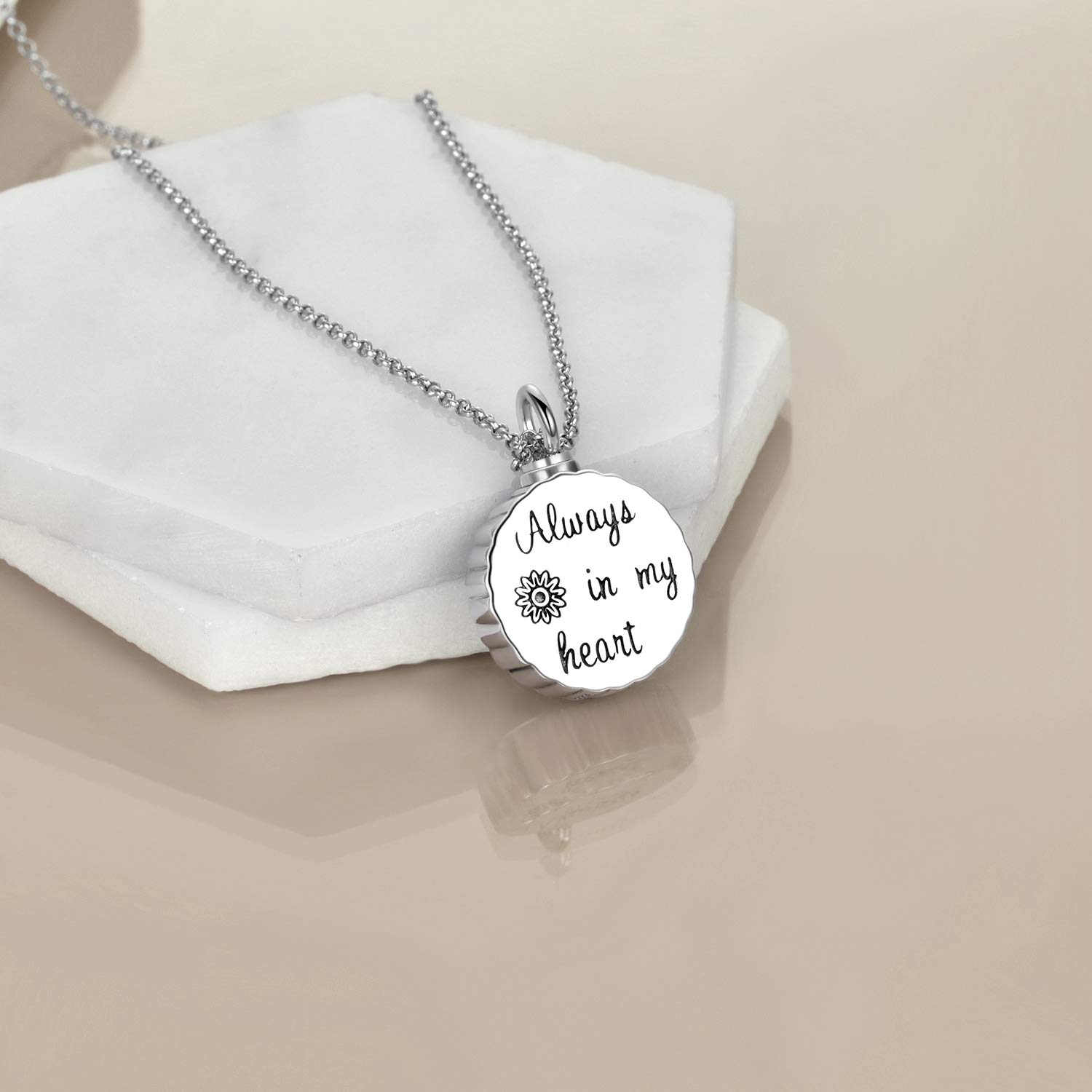 Sterling Silver Flower of Life Urn Necklace for Ashes Vintage Mandala Flowers Cremation Jewelry Always In My Heart