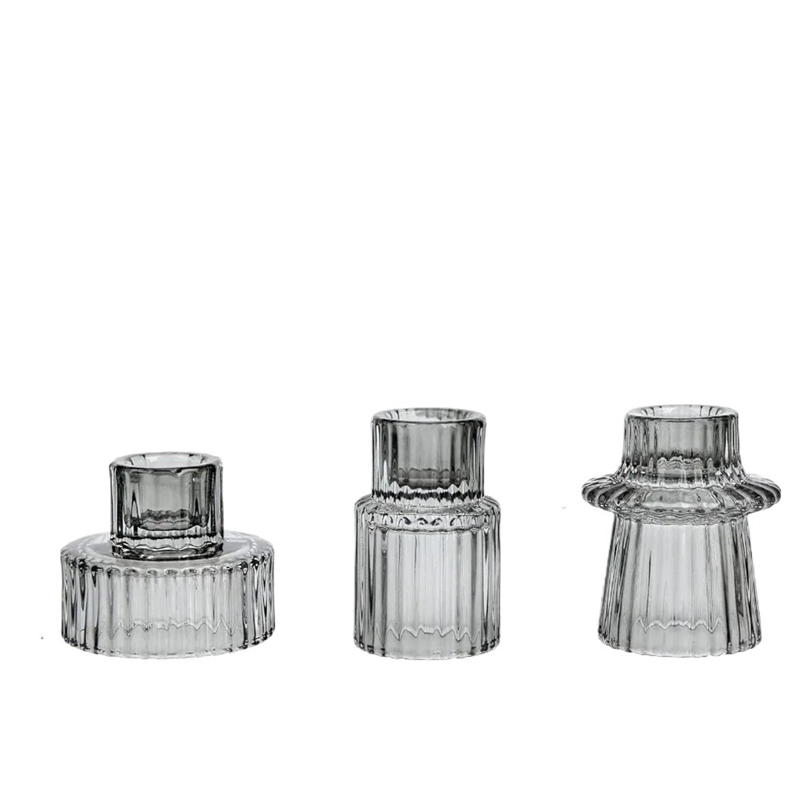 Candle Holders Glass Taper Short Small Candlestick For Table Centerpiece Wedding Decor And Dinner Party(3pcs Gray)
