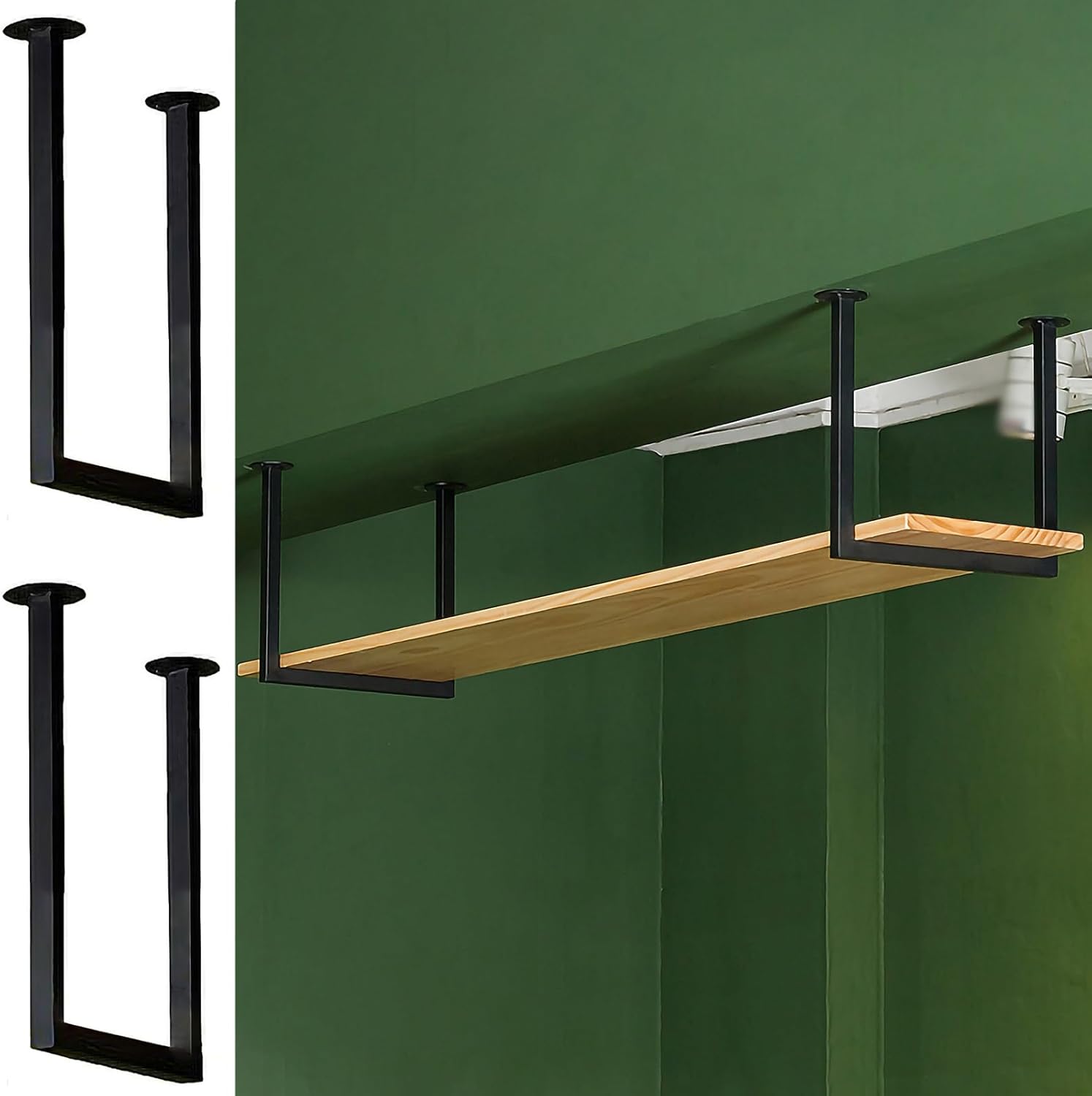 Heavy Duty Shelf Bracket (No Plank), 11.8in x 11.8in Ceiling Mount Shelf Bracket with Screw, Single Layer Metal Hanging Shelf, for Kitchen (Color : Black, Size : 2 Pack)