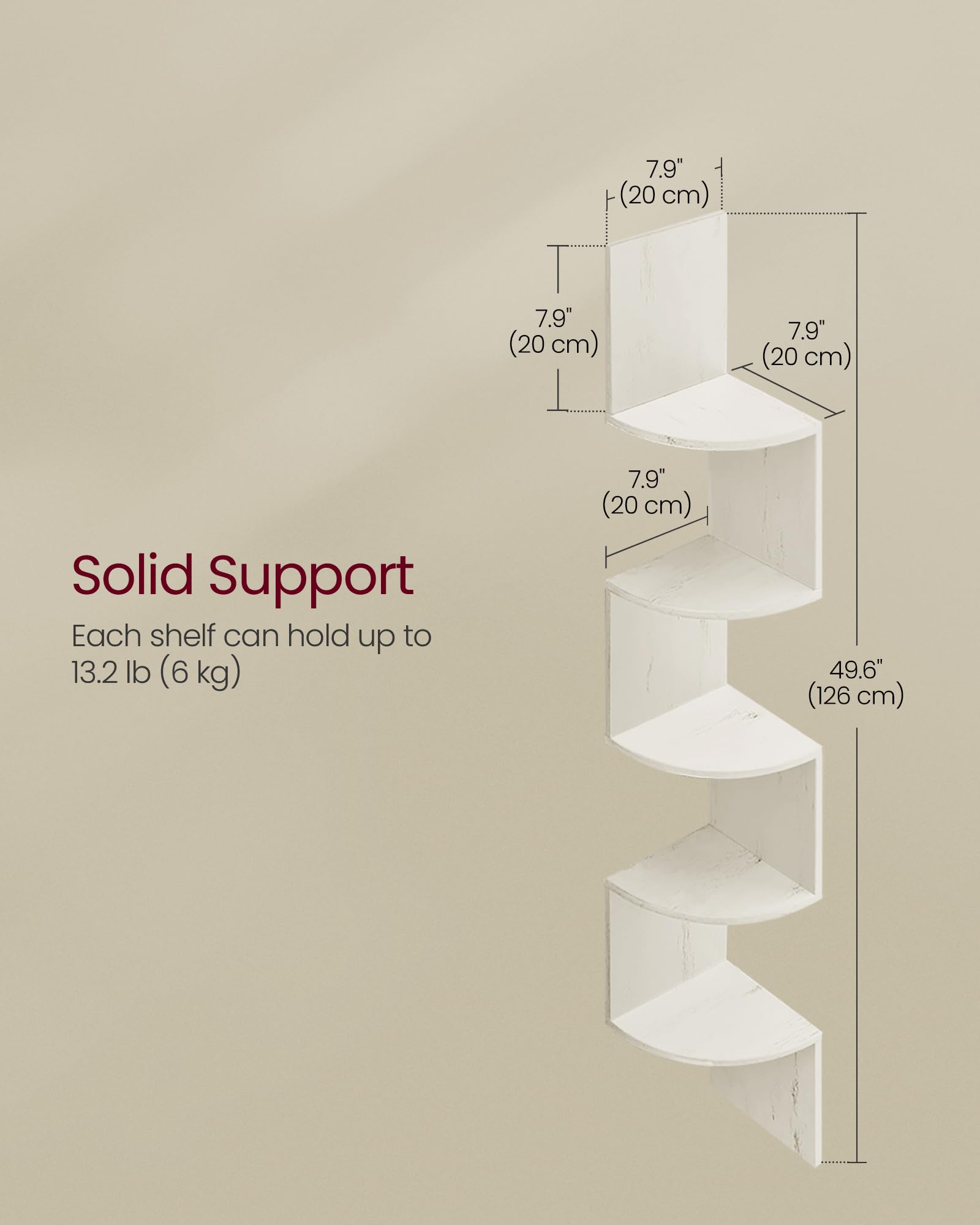 VASAGLE 5-Tier Corner Shelf, Display Floating Shelf in Living Room, Study, Kitchen, Bedroom, for Plants CDs, Decorations - Image 3