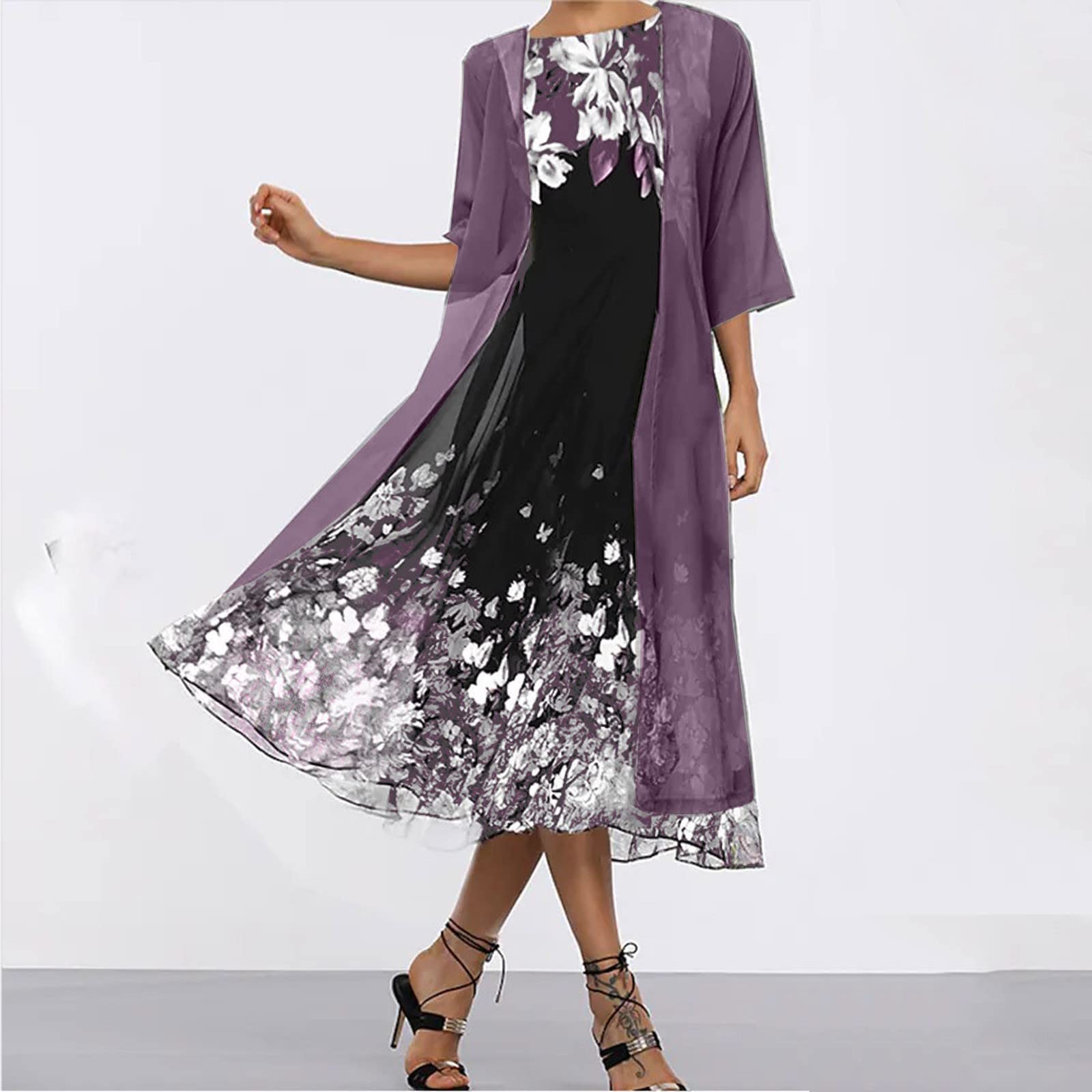 Robe décontractée en polyester pour femme - Deux pièces - En soie - Avec bretelles fines