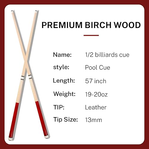 Miniatura 2 de Juego de palos de billar profesionales de 58 pulgadas, 2 piezas de madera de abedul con tacto suave y equilibrado, diseñado para salas de juegos y