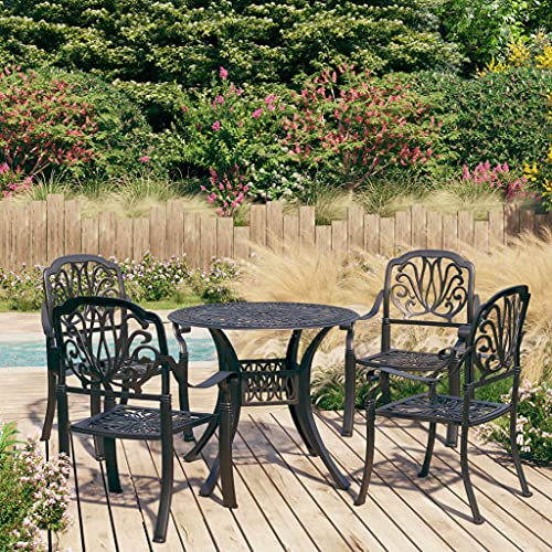 Muebles,Muebles al aire libre,Juegos de muebles al aire libre,Juego de bistró de 5 piezas de aluminio fundido negro