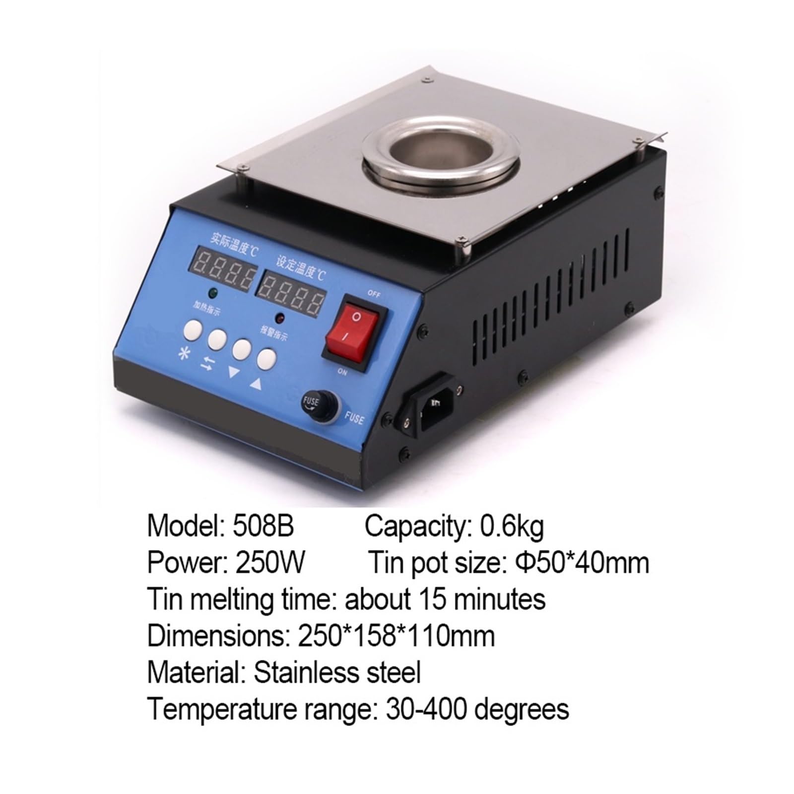 Crisol de 250W, Horno de fusión de estaño, termorregulación, baño for desoldar, 50mm a 350mm, 30~400 Grados Ajustable