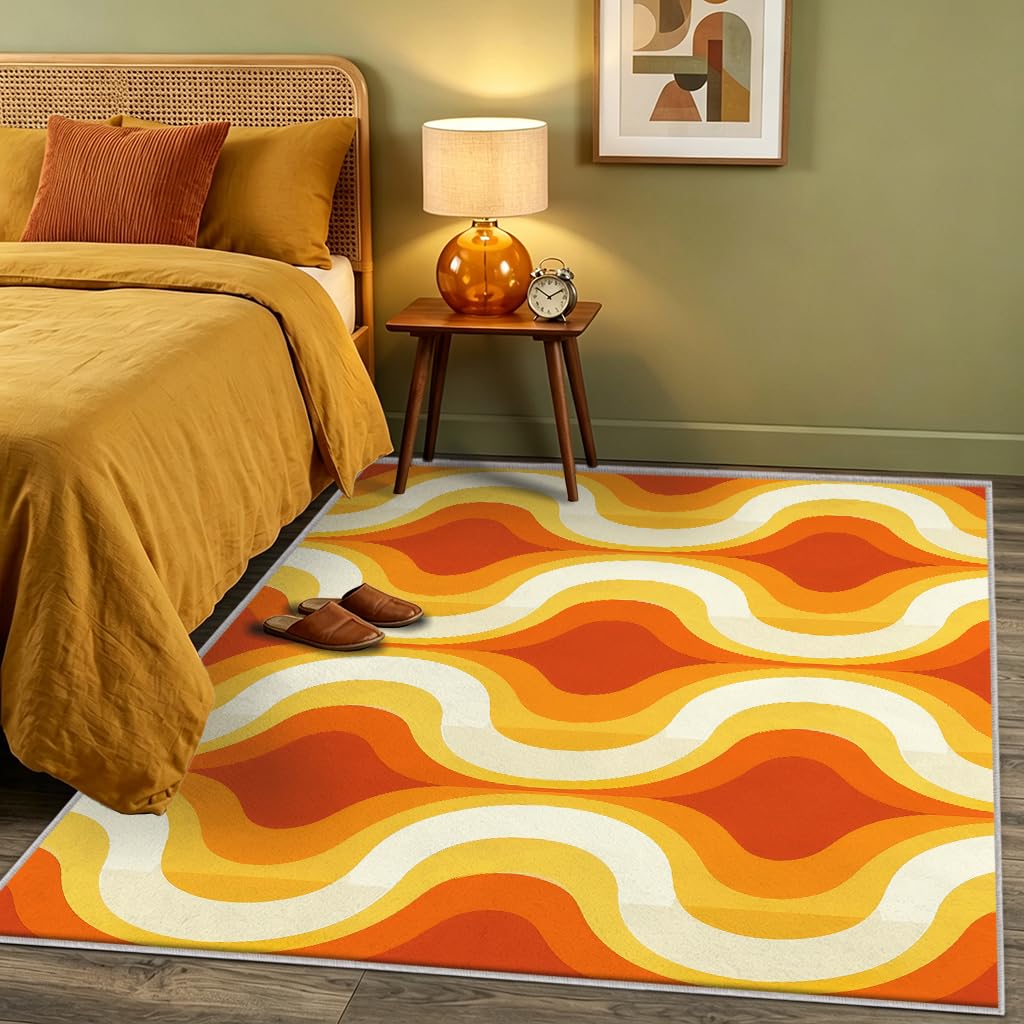 Tapis Orange Jaune Salon Chambre Interieur 160x200 cm
