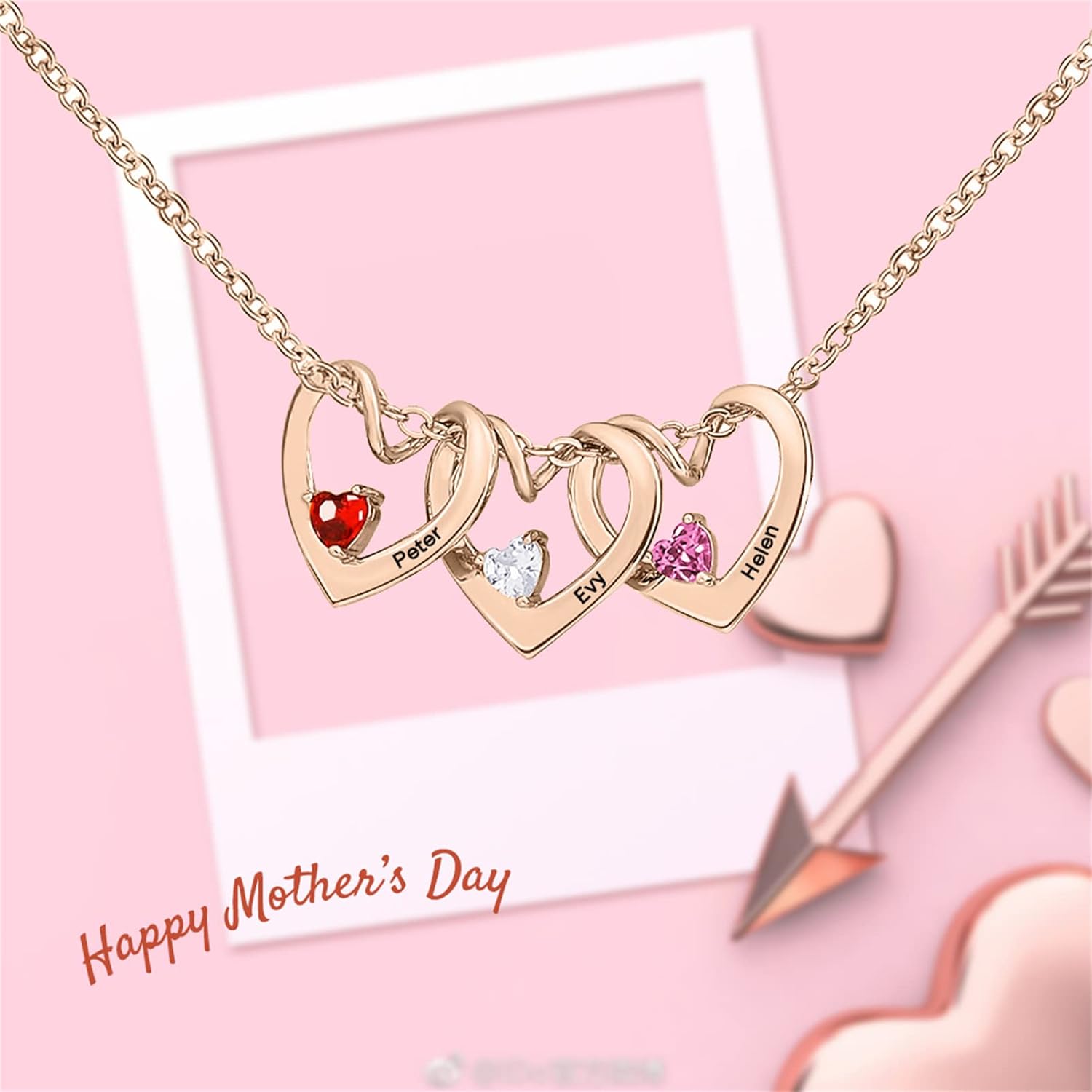 MissNaNa Mom Gift Personalized Mother Necklace with 1-6 Birthstones & Engraved Names Custom Family Necklace Heart Name Necklaces for Mother's Day
