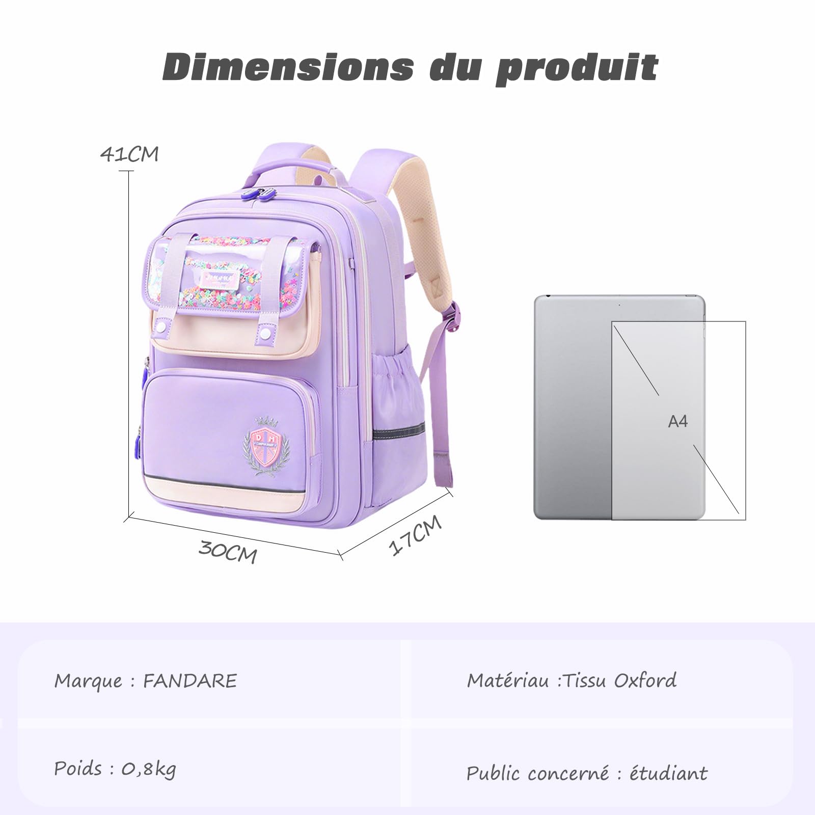 FANDARE Léger Imperméable Cartable Enfant Garçon Fille École pour Primaire Maternelle Bretelles Larges Dos 3D Mousse Sangles Poitrine Antichoc Marron