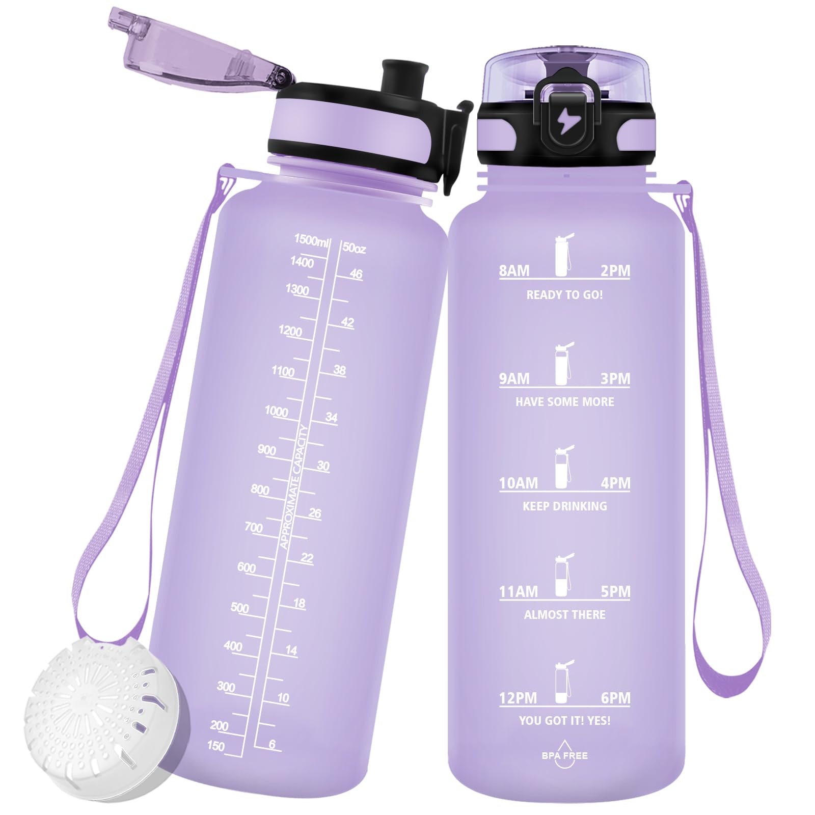 Vikaster Unisex Adult SDG-ZY-1500ML Sports Leak-Proof, BPA-Free, Water Bottle for Yoga, Fitness, Camping, Outdoor, Purple 1.5L, 1500ml