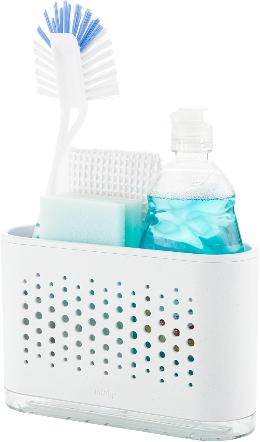 Minky Slimline Sink Tidy, Sink Caddy with Removable Drip Tray, Kitchen Storage Organiser, Brush and Sponge Holder for Kitchen Sink, Cleaning Kitchen Sink Organiser, Made in The UK (Speckled White)