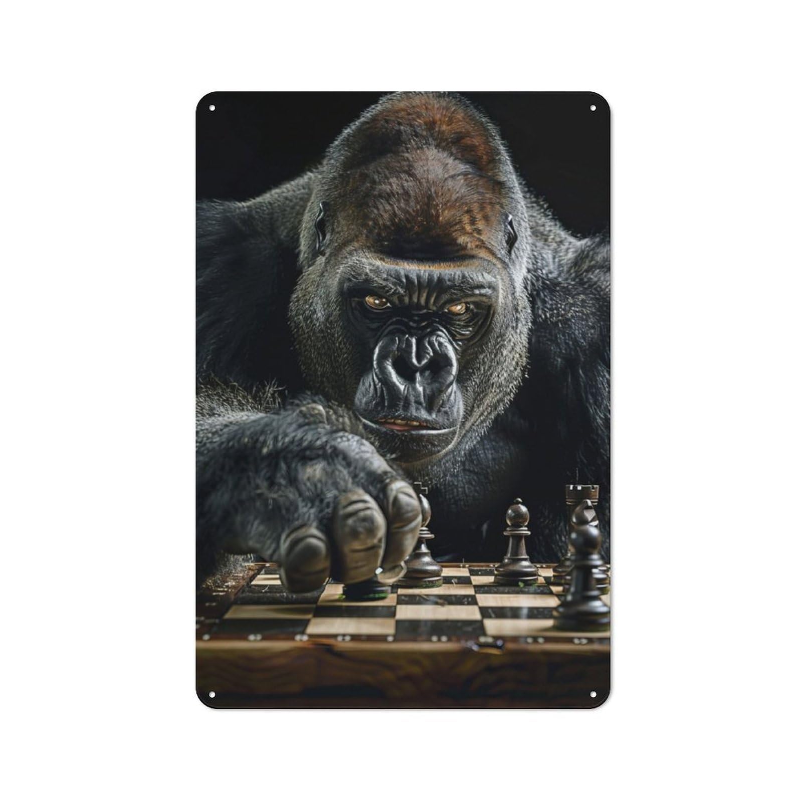 Vintage Tin Sign with Gorilla Chess Design 30x20cm, Nostalgic Nostalgic Wall Art for Living Room, Hallway, Kitchen Or Cafe