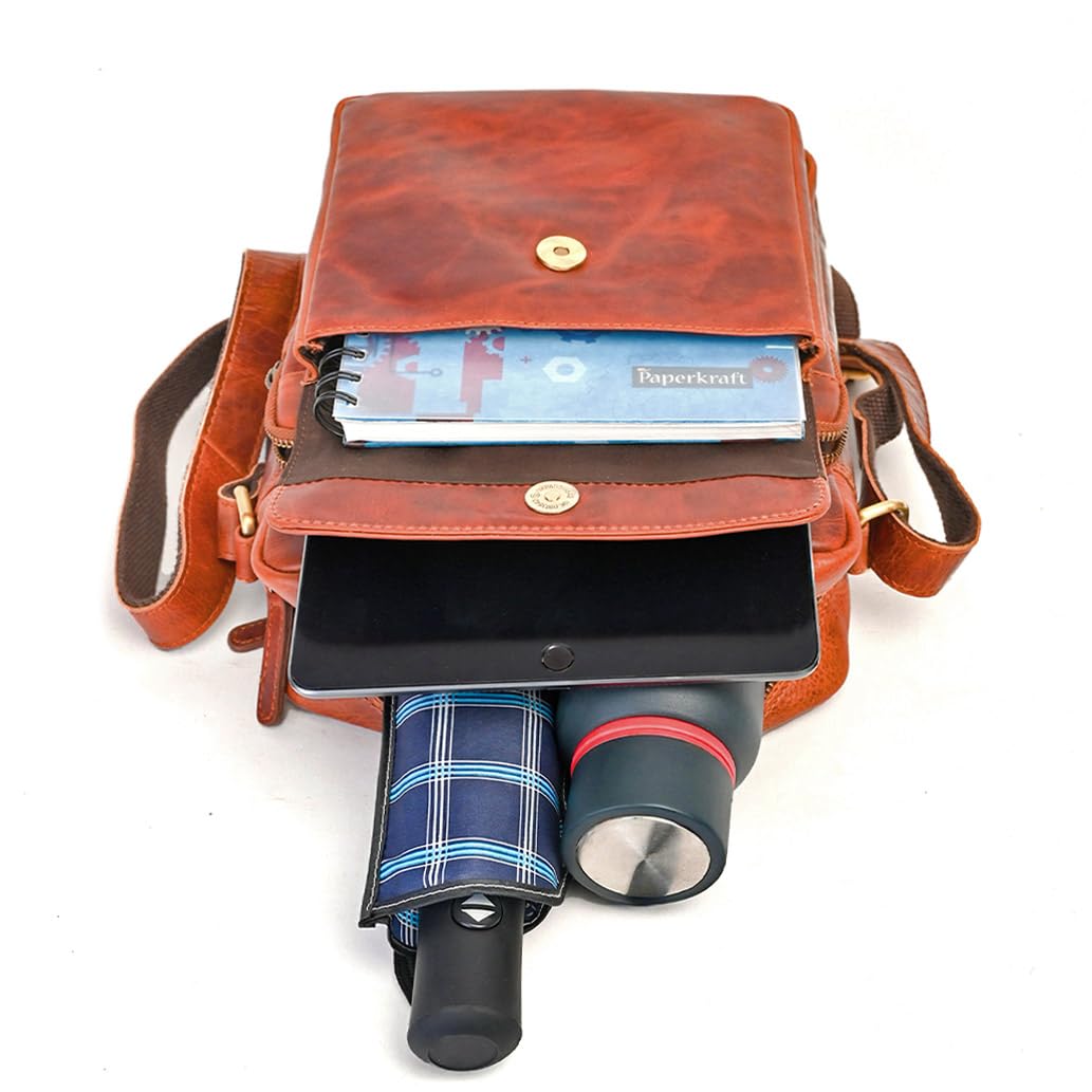 ALMADIH kleine Leder Umhängetasche Herren 8.3 Zoll iPad Mini & Tablet – MARC braun vintage Kompakte Ledertasche für Alltag & Reisen moderne Herren Messenger Schultertasche Freizeittasche Herrentasche