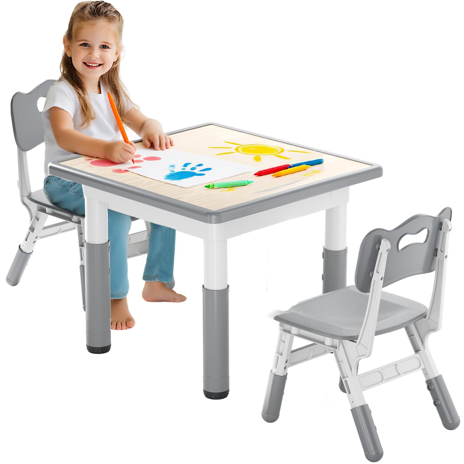 Table pour enfant avec 2 chaises, groupe de sièges pour enfants réglable en hauteur en HDPE & ABS, table de jeu multifonctionnelle pour enfants de 2 à 10 ans, ensemble table et chaise