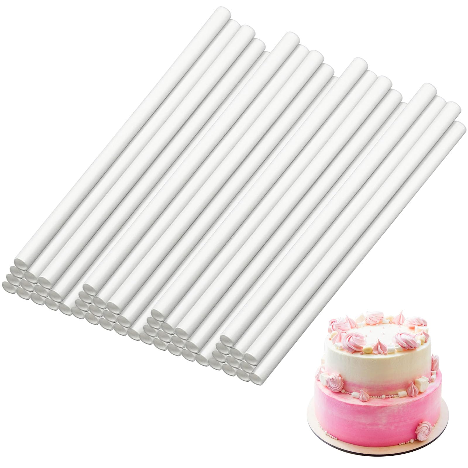 WNV 24 PCS Cake Dowels for Tiered Construction and Stacking Support - Wedding Stand Sticks, Round Rods (0.4 Inch Diameter, 9.45 Inch Length)