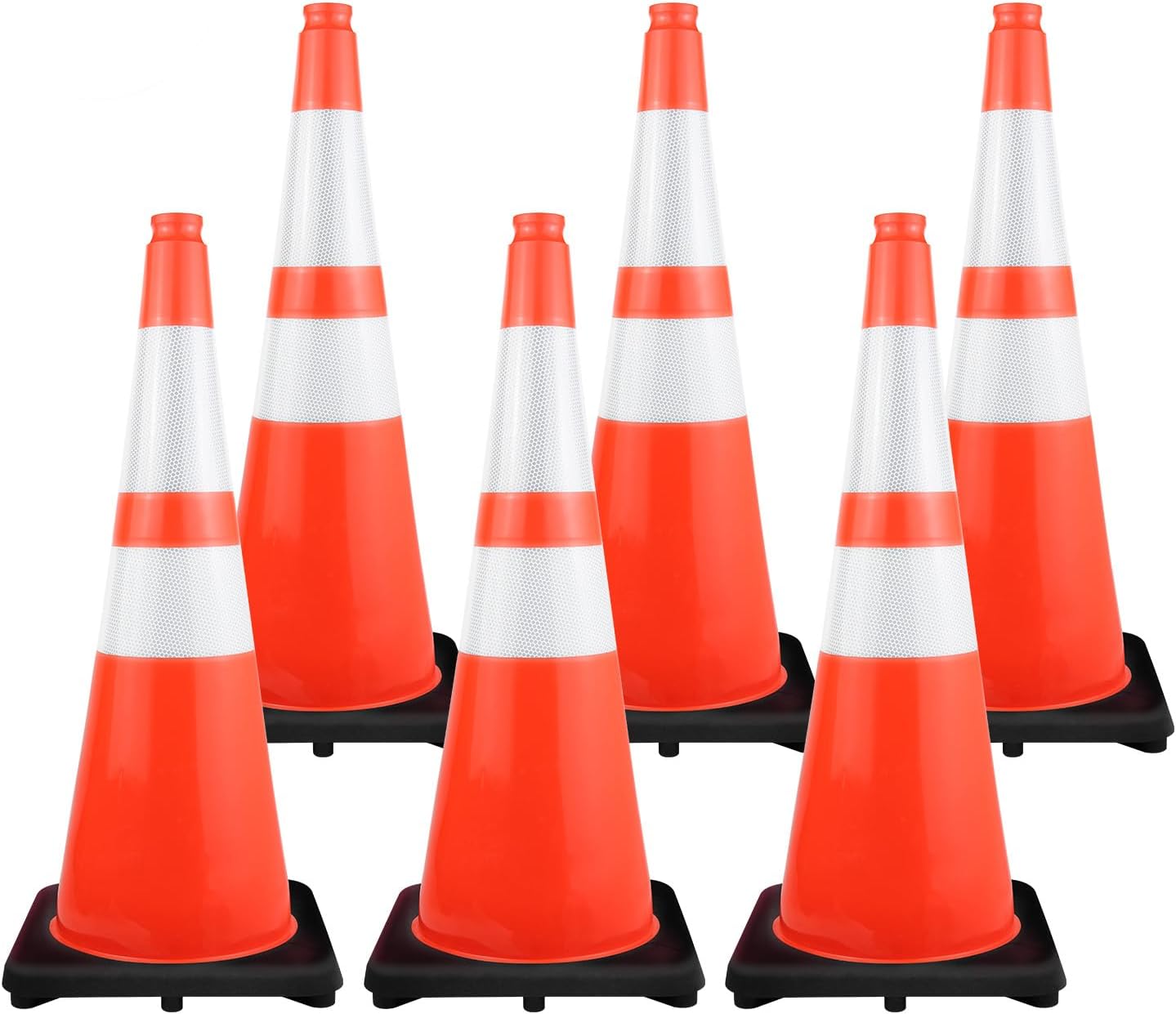(Set of 6) CJ Security Massive 28 Inch Premium PVC Site visitors Cones with Black Base & 6″ + 4″ Reflective Collars for Driving Parking Warning, Drivers Coaching development at Highway (6 Orange Cones)