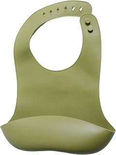 Babador de Silicone Bebê (Verde) Com Pega Migalhas Impermeavel Verde Oliva com Ajuste Fácil de Limpar
