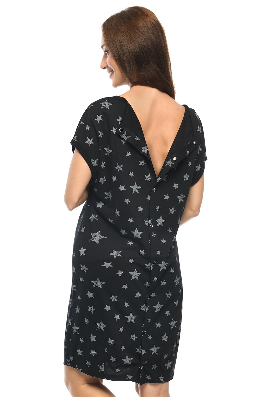 MijaCulture 3 in 1 - Camicia da notte per allattamento 4123 (M/EU38, nero/stelle)