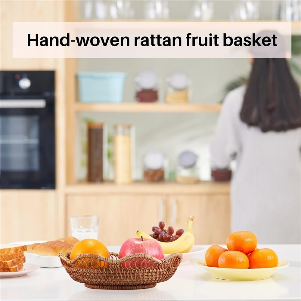 Kosz Owoców Kosz do przechowywania z rattanu tkany ręcznie, kosz na owoce, taca wikliny, mały pojemnik restauracji Miska z koszem owoców