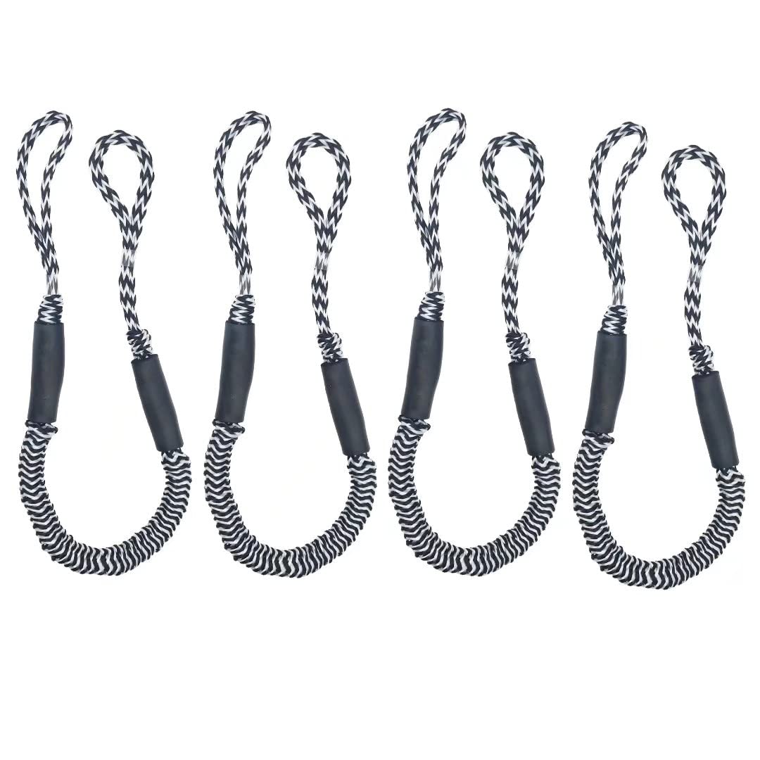 Bling Bling Bungee Dock Line Shock Absorb Dock Tie Mooring Ropes 4Pcs of 3.5-5.5 ft for Boat, PWC, Jet ski, Pontoon, Kayak, Canoe, SeaDoo