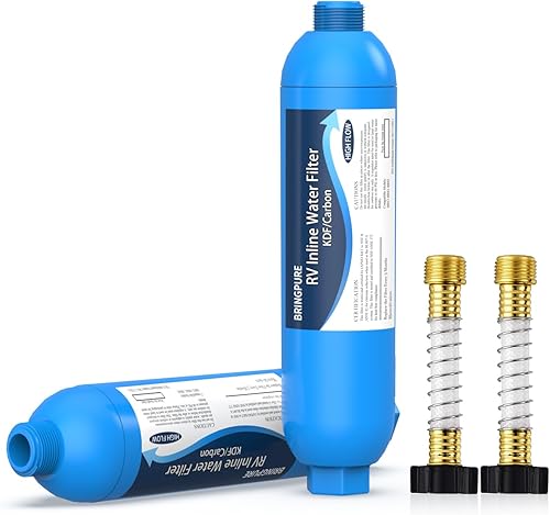 Bringpure RV Inline Water Filter with Flexible Hose Protector, NSF 42/372 Certified, Reduce Chlorine, Odor, Taste, Rust and Fluoride in Drinking