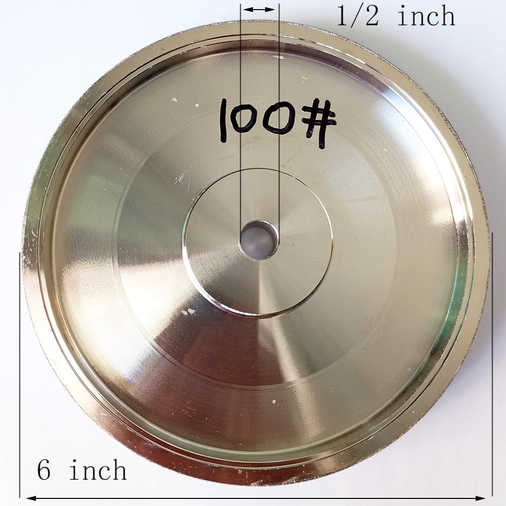 Rueda abrasiva de diamante galvanoplastia de 6 pulgadas de diámetro con eje de 1/2 pulgada para molienda y pulido de cristal lapidario de piedra (grano: 100#)