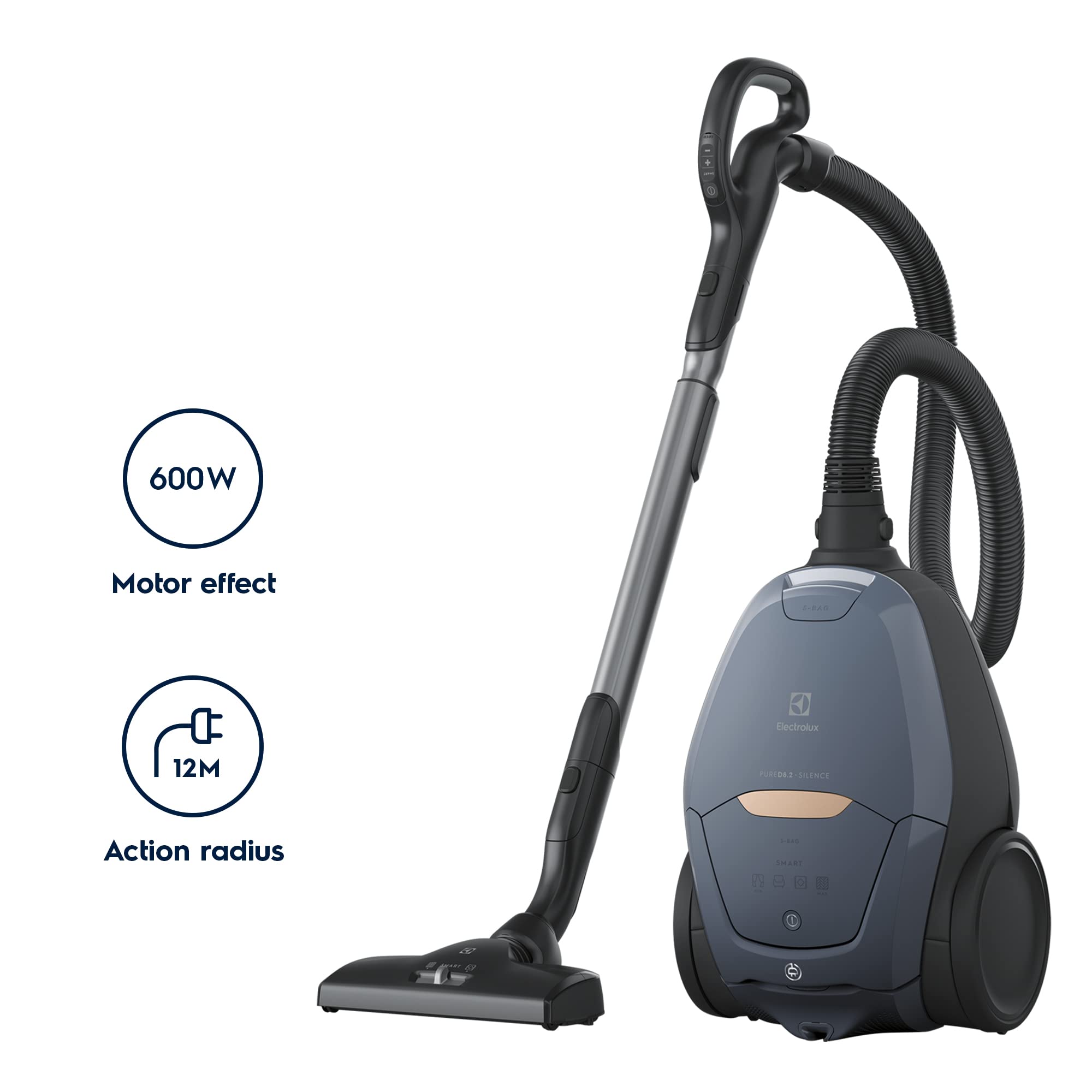 Electrolux PureD8 Pure D8 PD82-8DB-Aspiradora con Bolsa ultrasilenciosa-Regulador automático de Potencia SmartMode y tecnología PureSound-Color Azul, plástico, 600 W, 3.5 Liters, 57 Decibeles