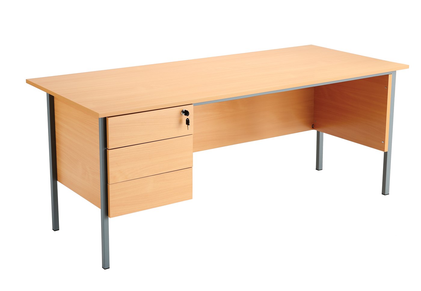 Office Hippo Eco 18 Desk with Three Drawer Pedestal, Beech, 120 cm x 75 cm