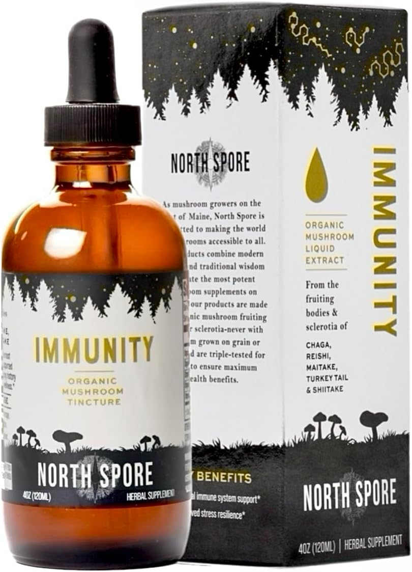 Organic Immunity Mushroom Tincture (4 oz) | 100% Fruiting Body Extracts | Chaga, Turkey Tail, Reishi, Maitake, Shiitake | Certified Organic, Vegan, Non-GMO | Adaptogenic, Made in USA