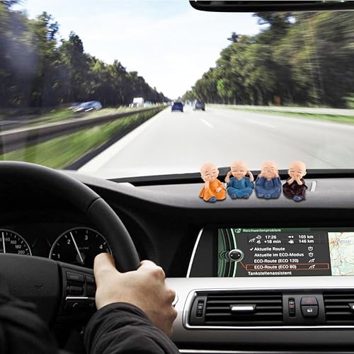 Miniatura 2 de Joyzan Decoración de cuatro monjes, estatuas de sonrisa de bebé, juego de figuras de Buda en miniatura, poca riqueza, pieza de exhibición de la