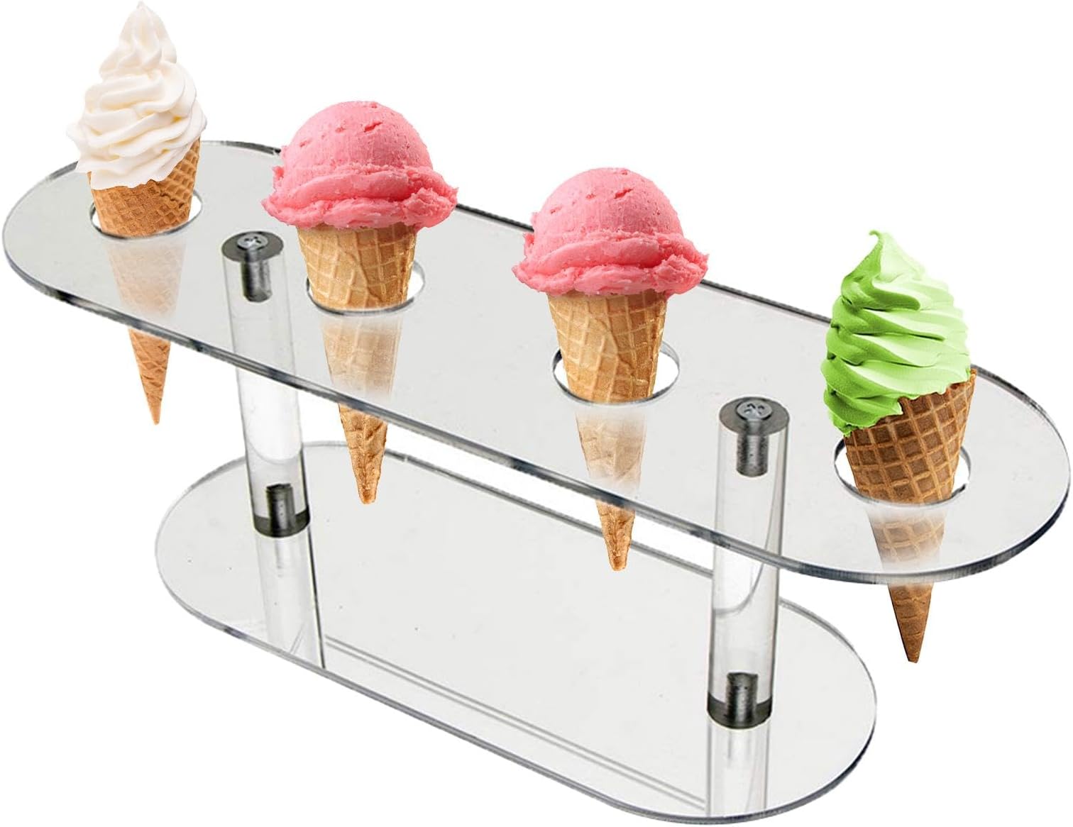 JIANWEI Ice Cream Cone Holder, 4 Holes Transparent Acrylic Cupcake Cake Stand, Reusable & Easy to Clean, Perfect for Parties, Weddings, Birthdays