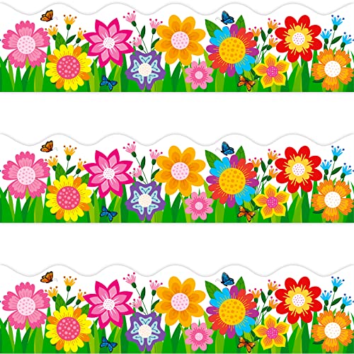 72 Feet Flower Die-Cut Bulletin Board Borders Trim for Classroom Spring Summer Back to School Decoration (Flower)