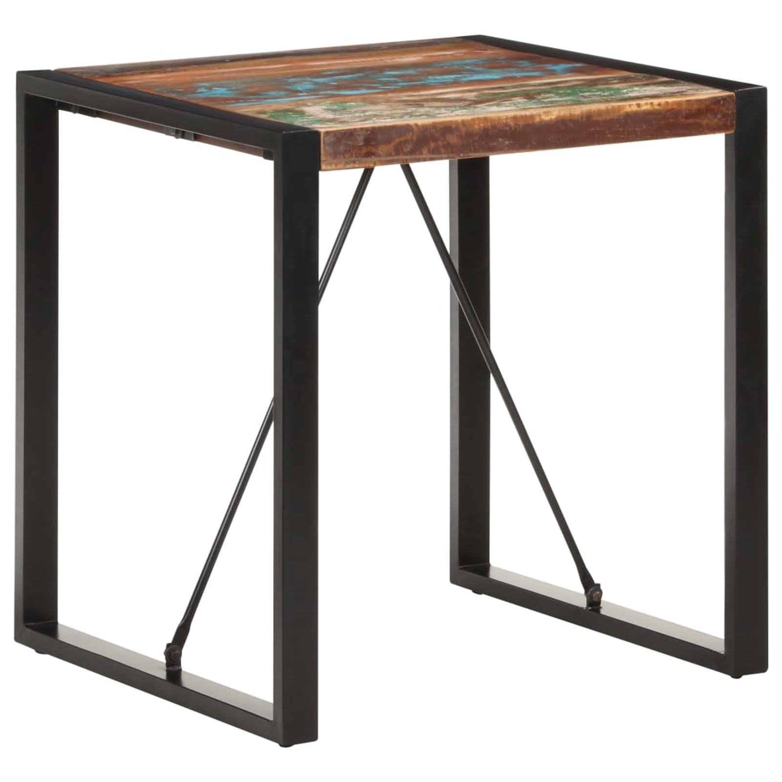 Stół do jadalni 70x70x75 cm lite drewno z recyklingu ze stalowymi nogami | Drewno z recyklingu, malowane proszkowo stalowe nogi, indywidualny rysunek słojów, odporny na warunki atmosferyczne