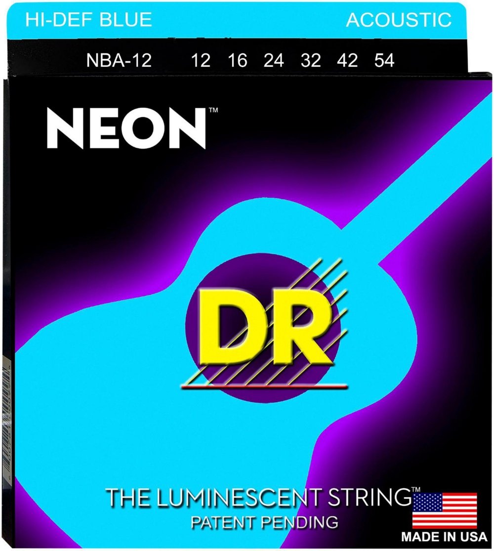 DR StringsNBA12 12-54 Medium Set Handmade Neon Hi-Def Blue Coated Acoustic Strings