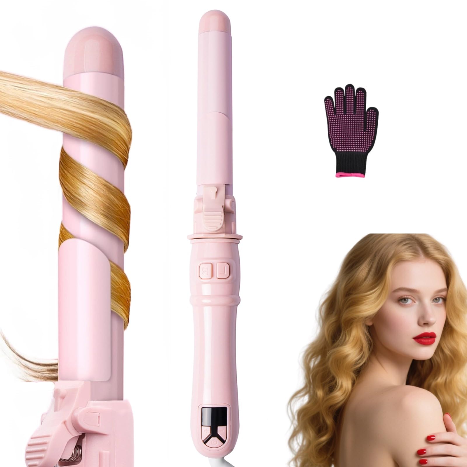 1 1 inch Automatic Curling Wand Rotating Curling Iron for Long Short Hair Automatic Hair Curler with LED