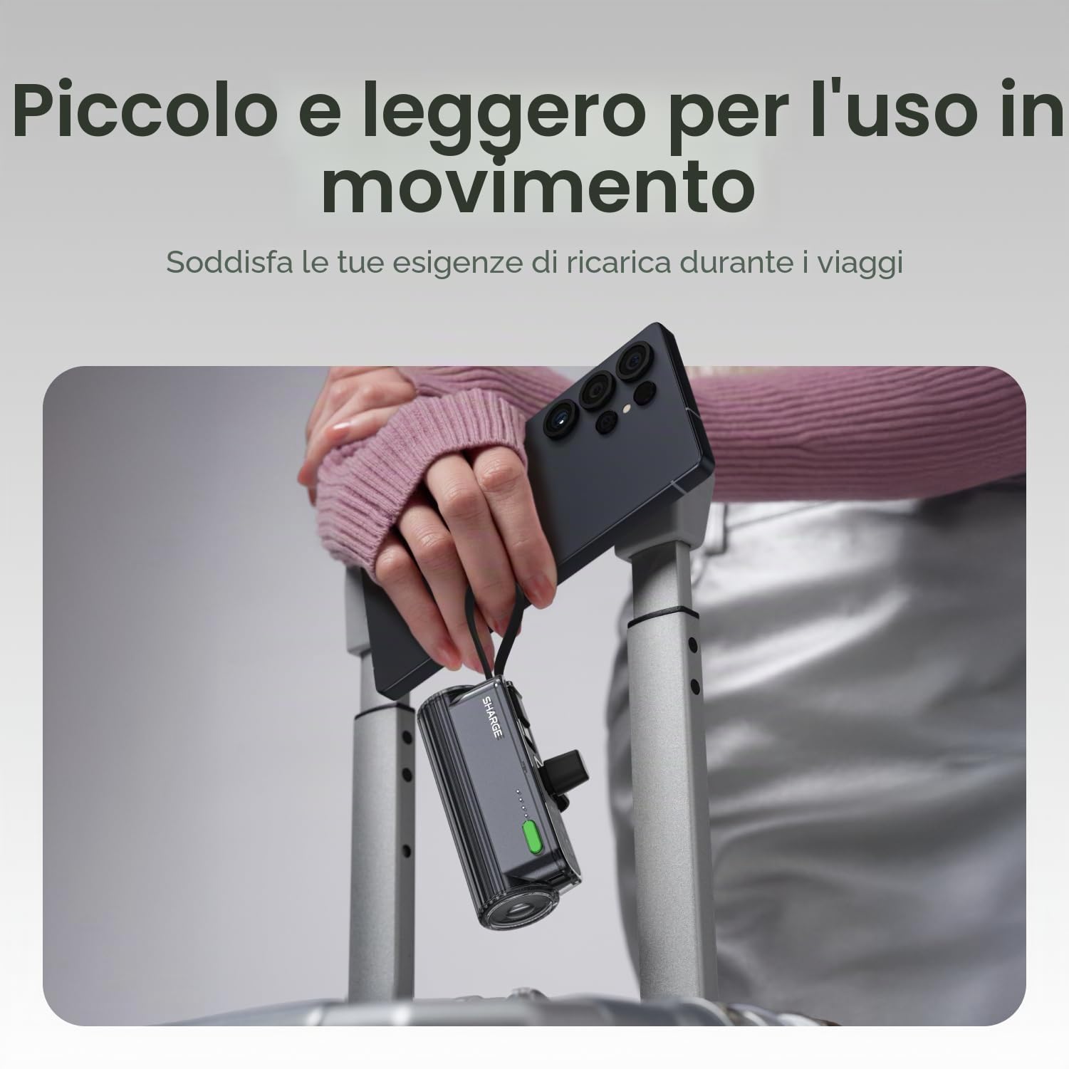 SHARGE Flow Mini 2 Power Bank 22.5w Max, Kleine Powerbank für Unterwegs, Schnelllade-Akkupack mit Lightning- und USB-C-Anschluss, Tragbares Ladegerät mit Integriertem Kabel für iPhone 16/15/14, Galaxy