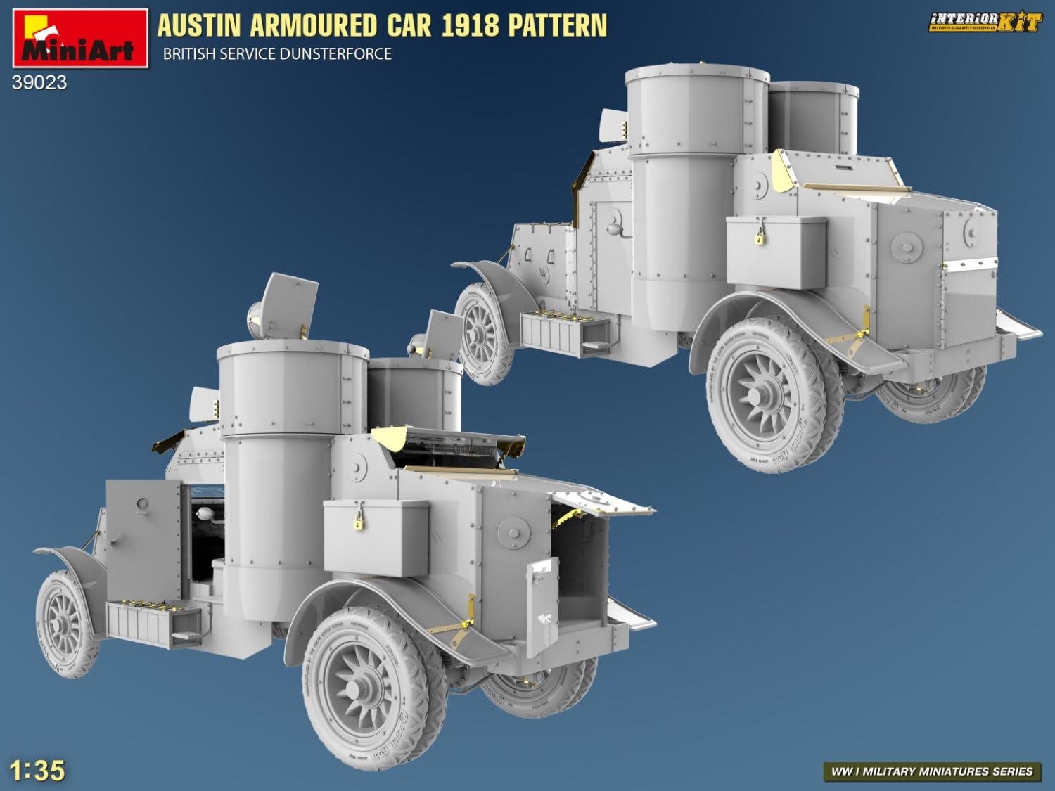 MiniArt 39023 1:35 Panzerspähw. 1918 Dunsterf. Int Kit – riproduzione fedele all'originale, modellismo, kit di costruzione in plastica, fai da te, hobby, incollaggio, modellismo, assemblaggio, non
