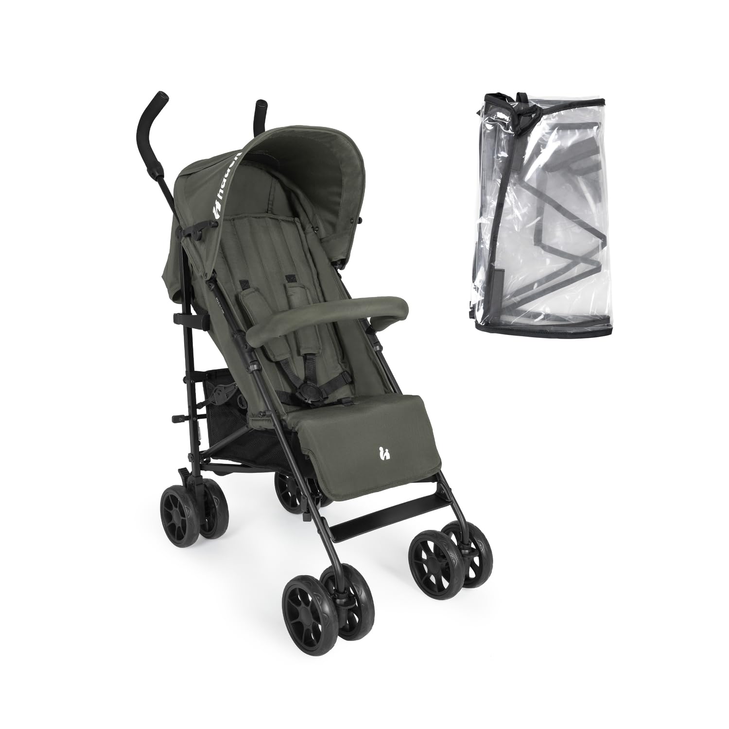 Hauck Fold N Care, Olive - Lightweight Umbrella Pushchair with Raincover from 6 Months to 22 kg, Lie Flat, Compact Fold, Sun Canopy UPF 50+, EVA Wheels, Large Basket, Travel Stroller