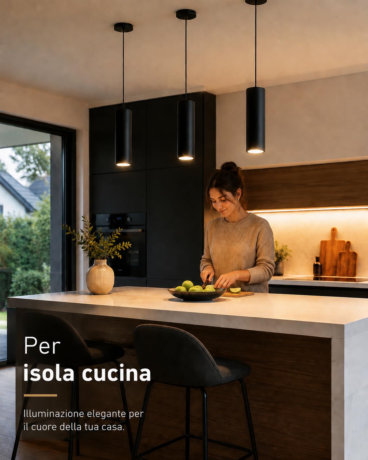 ACMHNC Lampada a Sospensione GU10, Lampada a Sospensione Nero Moderno per Cucina Camera da Letto Comodino, 10W Lampadario Cilindro Regolabile in Altezza 120cm, 3000/4000/6000K, 6x30 cm