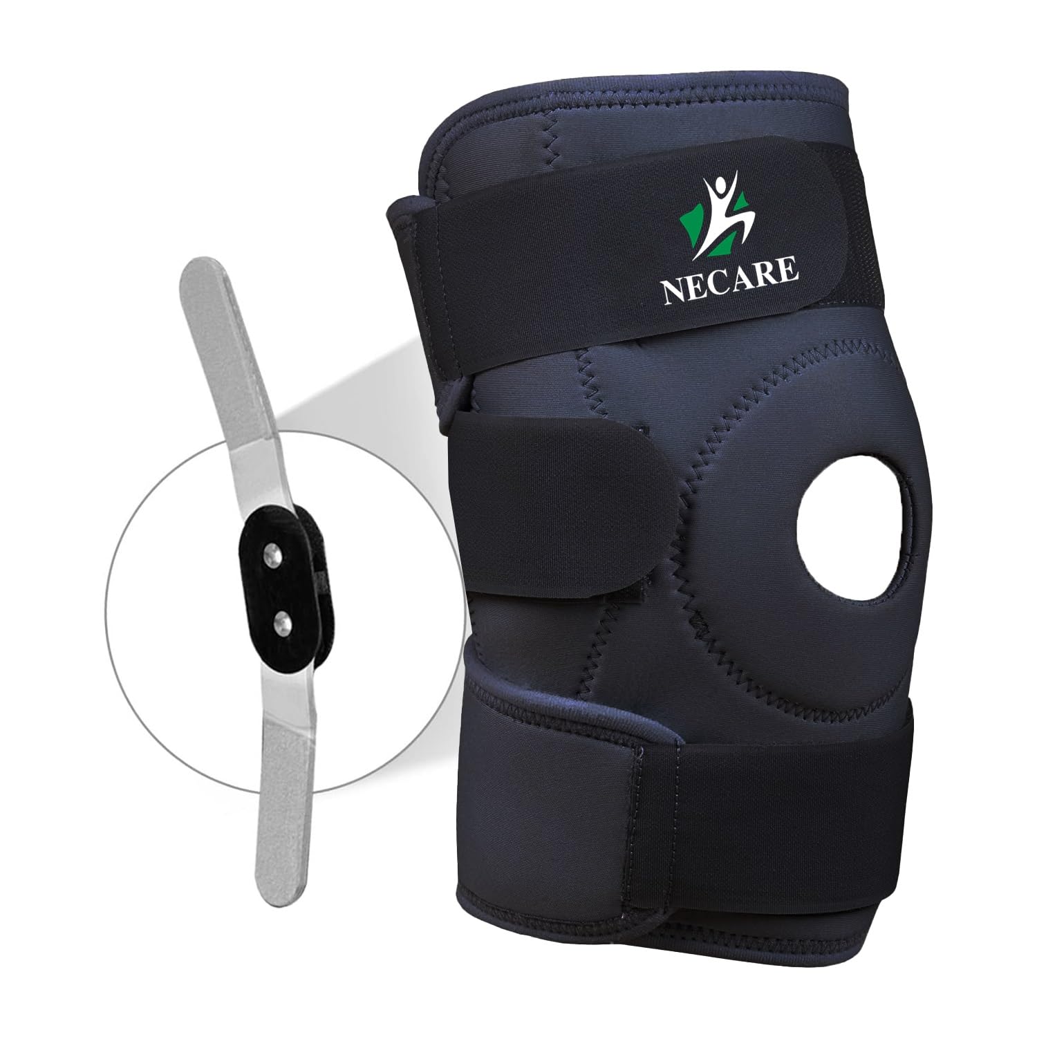 NECARE Open Patella Hinged Knee Support Brace with Silicone (1 Unit) | Adjustable Knee Brace for Meniscus, Ligament, ACL, Knee Pain, Arthritis, Sports Injuries & Post-Surgery Recovery | Breathable, Comfortable, Stabilizing | For Men & Women