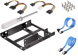 SSD Mounting Bracket, 2X 2.5 Inch SSD to 3.5 Inch Internal Hard Disk Drive Mounting Kit Bracket with SATA Data Cables and Power Cables
