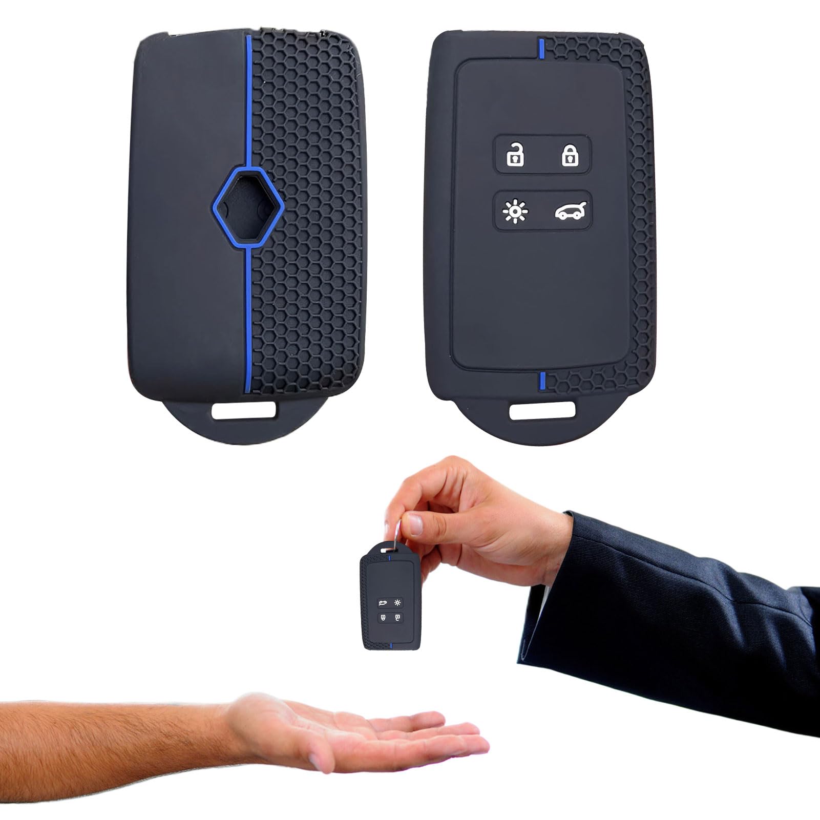 Car Key Cover, Silicone Case Compatible with Renault Key Card for Dacia, Clio, Megane, Captur, Duster, Kadjar (Blue Line)