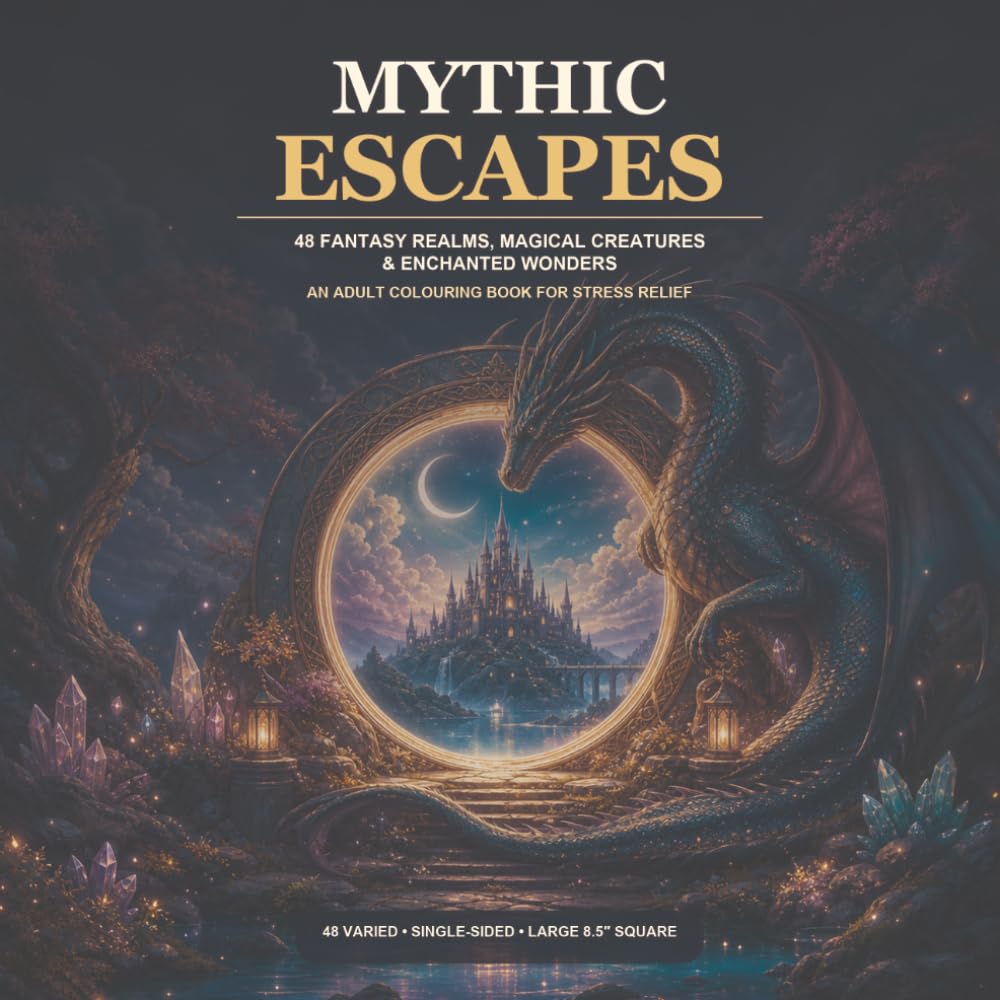Mythic Escapes: 48 Fantasy Realms, Magical Creatures & Enchanted Wonders: An Adult Colouring Book for Stress Relief