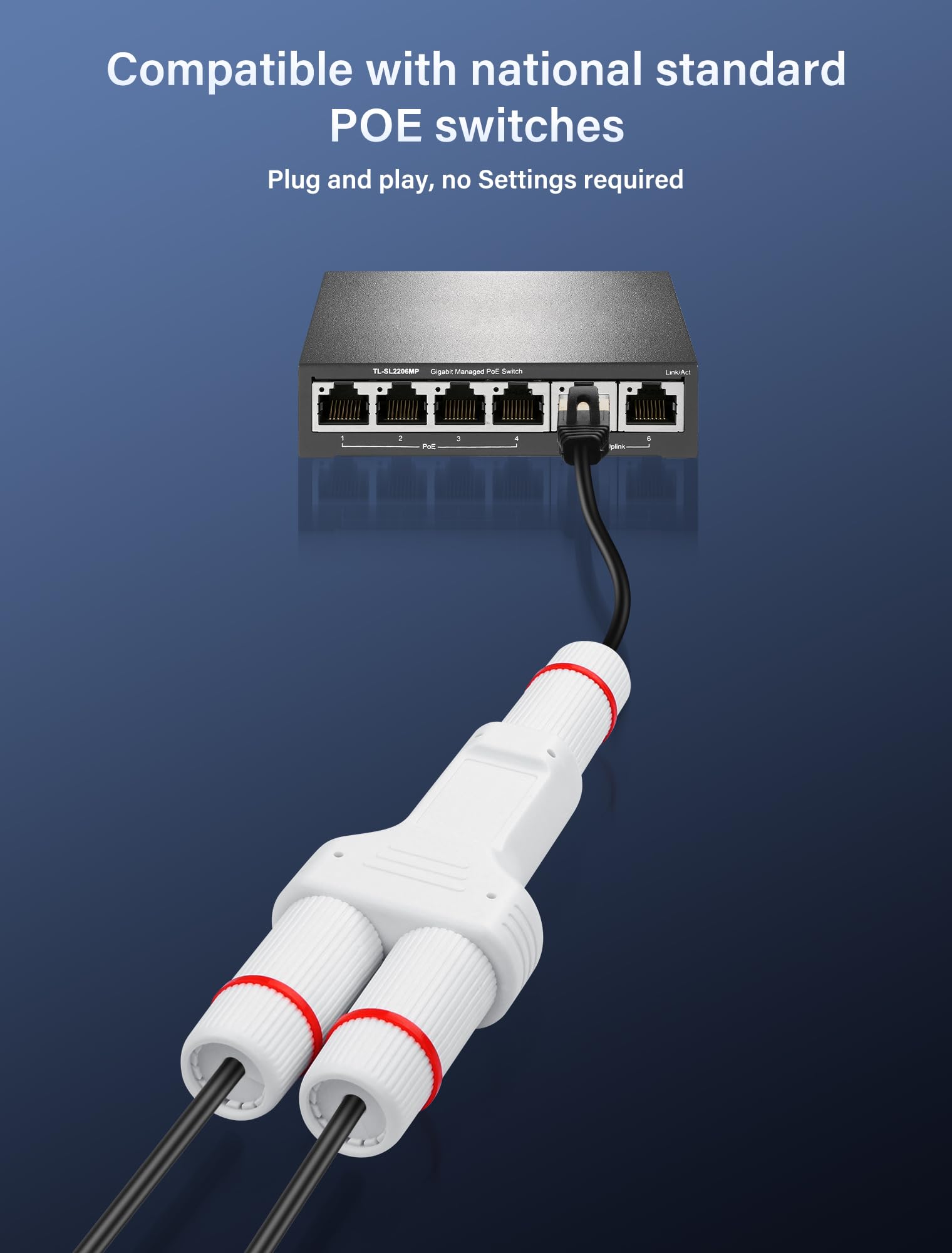 SinLoon Extensor PoE impermeable IP67 divisor POE 1 en 2 salidas, extensión de 100 m, 10/100 Mbps Ethernet al aire libre, repetidor PoE para cámara IP, Plug and Play