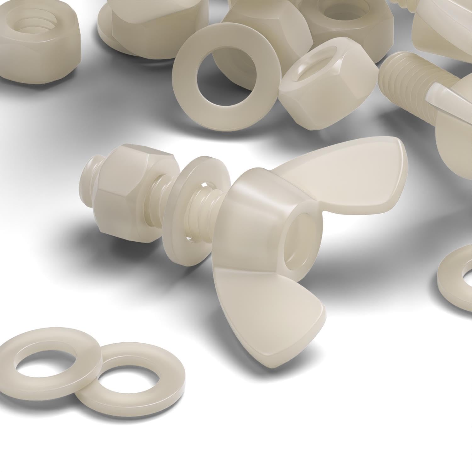 50x Nylon Butterfly, Wing Nut with Thread, Machine Screws, Includes Nuts & washers, M5 x 16mm, 13/64 x 5/8
