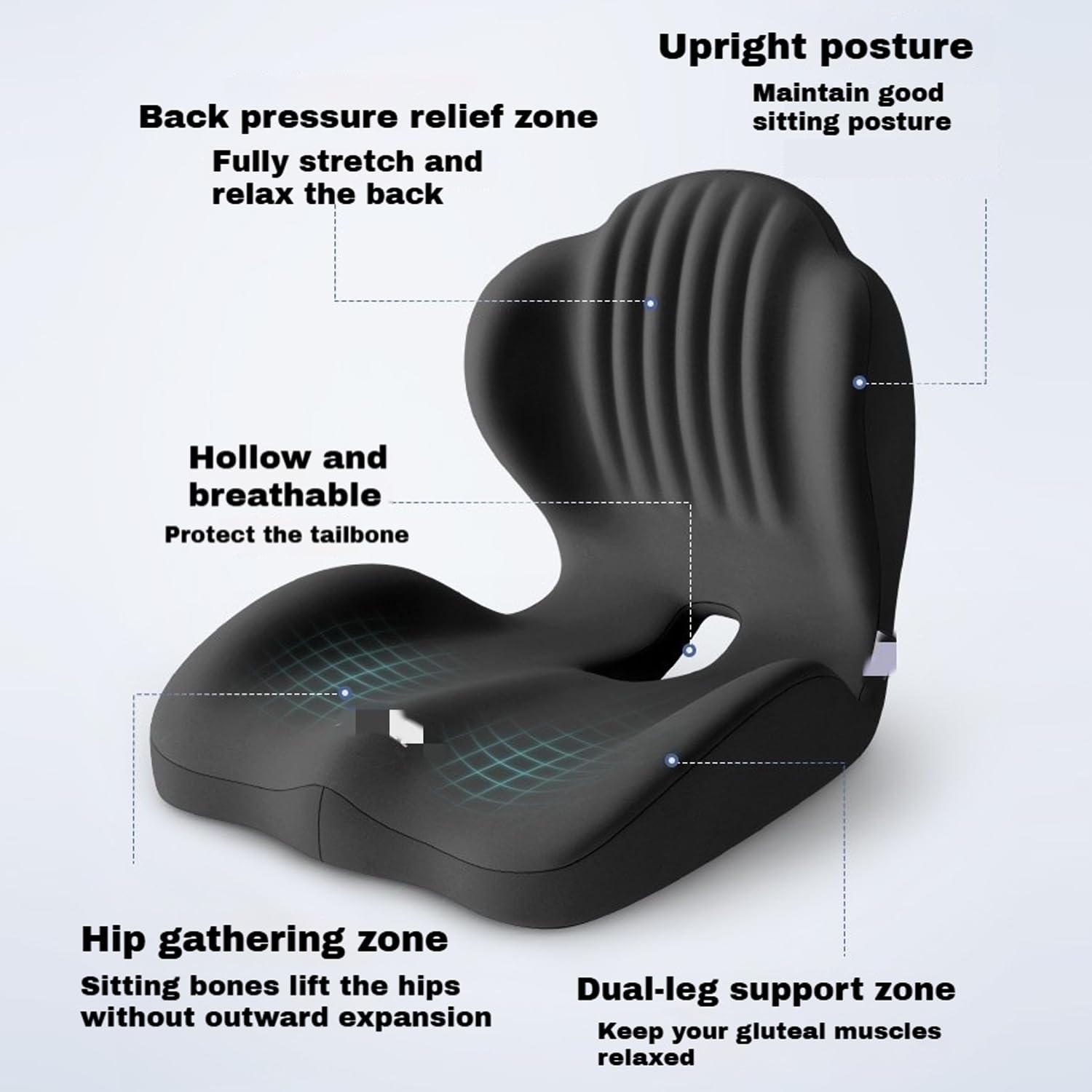 Cojín de espuma viscoelástica para asiento y respaldo para sillas de oficina y asientos de coche, comodidad ergonómica, alivio del dolor y ayuda a la postura (negro)