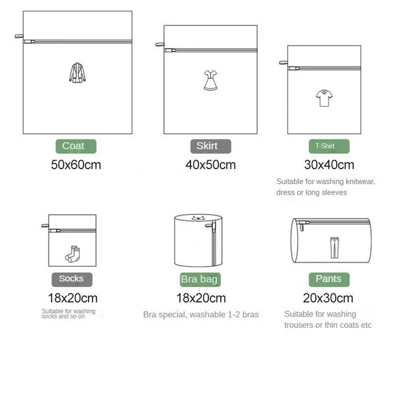 Juego de 6 bolsas lavandería malla con cremallera, ideales for prendas delicadas, lencería, viajes y organización. Reutilizables lavables a máquina Para Tenis